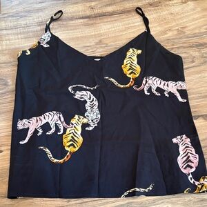 L'AGENCE Black Camisole with Vibrant Tiger Design